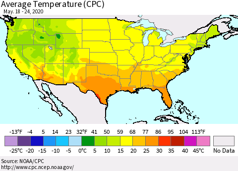 United States Average Temperature (CPC) Thematic Map For 5/18/2020 - 5/24/2020