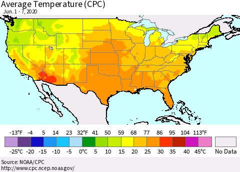 United States Average Temperature (CPC) Thematic Map For 6/1/2020 - 6/7/2020