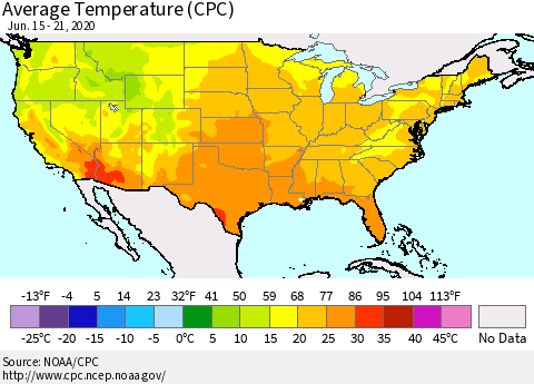 United States Average Temperature (CPC) Thematic Map For 6/15/2020 - 6/21/2020