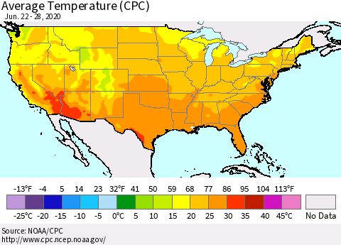 United States Average Temperature (CPC) Thematic Map For 6/22/2020 - 6/28/2020