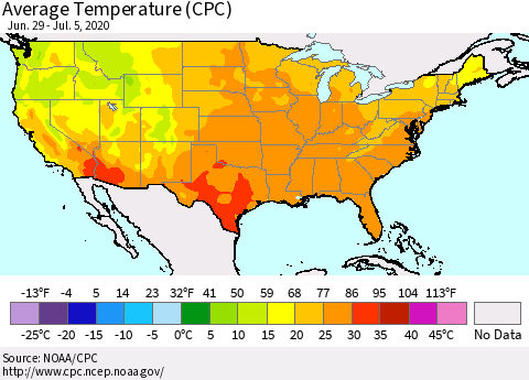 United States Average Temperature (CPC) Thematic Map For 6/29/2020 - 7/5/2020