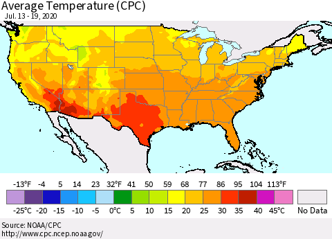 United States Average Temperature (CPC) Thematic Map For 7/13/2020 - 7/19/2020