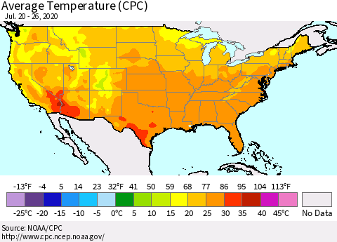 United States Average Temperature (CPC) Thematic Map For 7/20/2020 - 7/26/2020