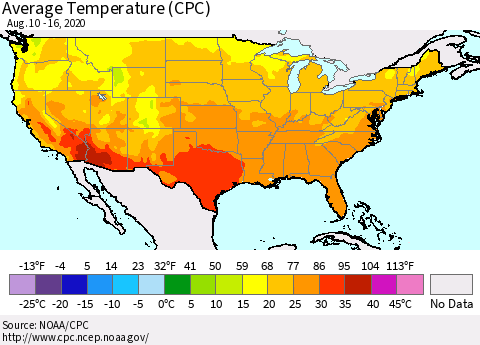 United States Average Temperature (CPC) Thematic Map For 8/10/2020 - 8/16/2020
