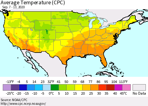 United States Average Temperature (CPC) Thematic Map For 9/7/2020 - 9/13/2020