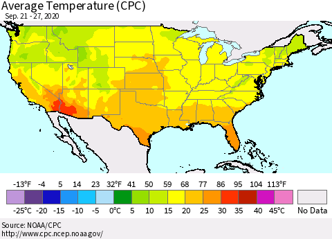 United States Average Temperature (CPC) Thematic Map For 9/21/2020 - 9/27/2020