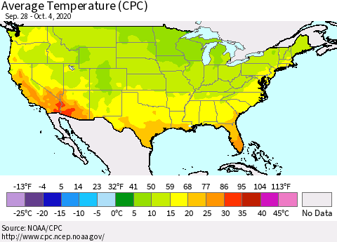 United States Average Temperature (CPC) Thematic Map For 9/28/2020 - 10/4/2020
