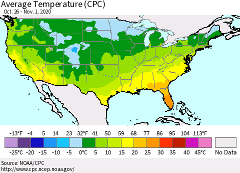 United States Average Temperature (CPC) Thematic Map For 10/26/2020 - 11/1/2020