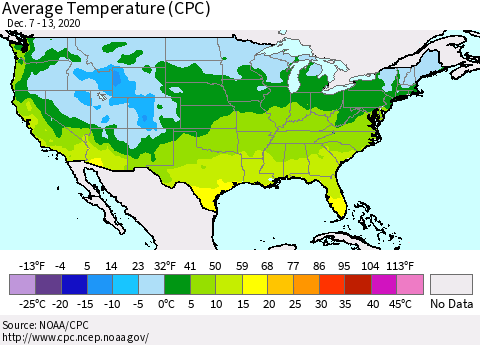 United States Average Temperature (CPC) Thematic Map For 12/7/2020 - 12/13/2020