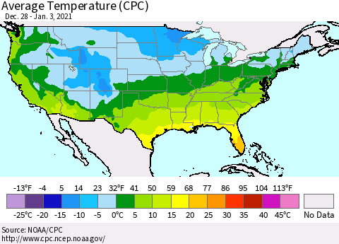 United States Average Temperature (CPC) Thematic Map For 12/28/2020 - 1/3/2021