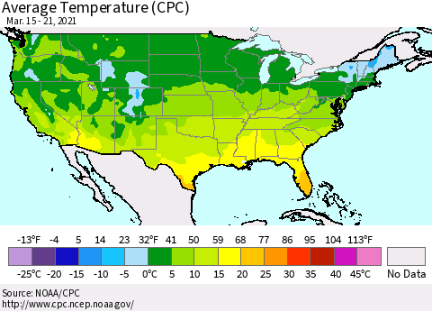 United States Average Temperature (CPC) Thematic Map For 3/15/2021 - 3/21/2021