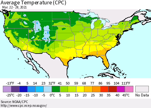 United States Average Temperature (CPC) Thematic Map For 3/22/2021 - 3/28/2021