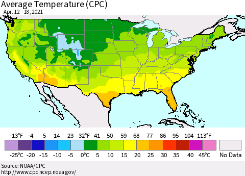 United States Average Temperature (CPC) Thematic Map For 4/12/2021 - 4/18/2021