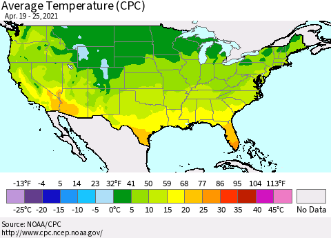 United States Average Temperature (CPC) Thematic Map For 4/19/2021 - 4/25/2021