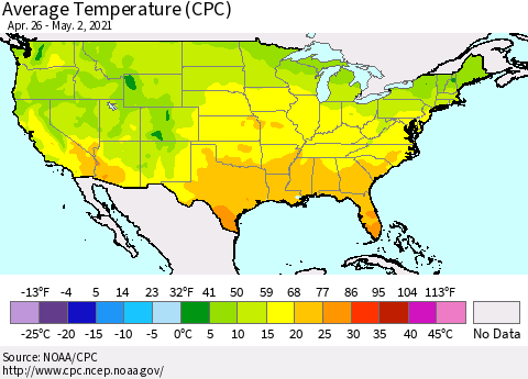 United States Average Temperature (CPC) Thematic Map For 4/26/2021 - 5/2/2021