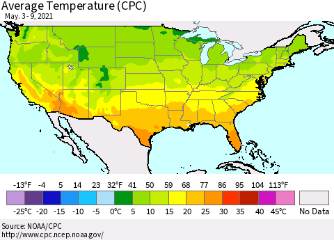 United States Average Temperature (CPC) Thematic Map For 5/3/2021 - 5/9/2021