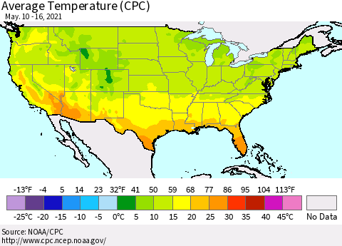 United States Average Temperature (CPC) Thematic Map For 5/10/2021 - 5/16/2021