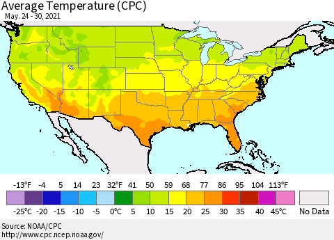 United States Average Temperature (CPC) Thematic Map For 5/24/2021 - 5/30/2021