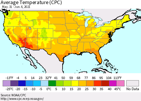 United States Average Temperature (CPC) Thematic Map For 5/31/2021 - 6/6/2021