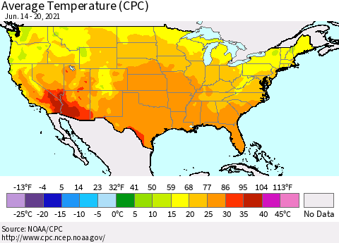 United States Average Temperature (CPC) Thematic Map For 6/14/2021 - 6/20/2021