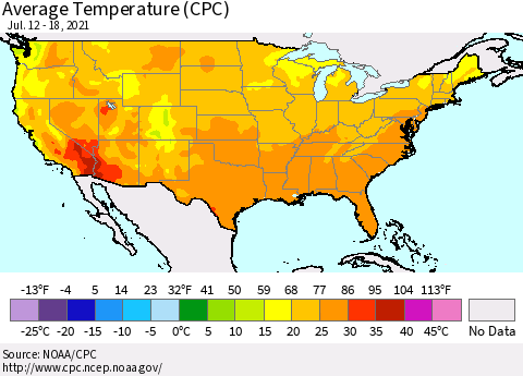 United States Average Temperature (CPC) Thematic Map For 7/12/2021 - 7/18/2021
