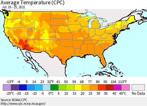 United States Average Temperature (CPC) Thematic Map For 7/19/2021 - 7/25/2021