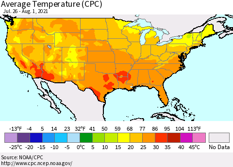United States Average Temperature (CPC) Thematic Map For 7/26/2021 - 8/1/2021