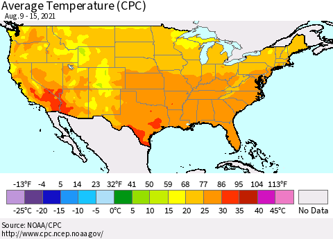 United States Average Temperature (CPC) Thematic Map For 8/9/2021 - 8/15/2021