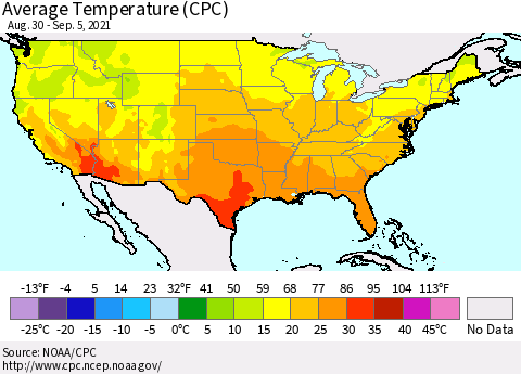 United States Average Temperature (CPC) Thematic Map For 8/30/2021 - 9/5/2021