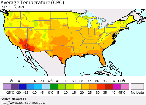 United States Average Temperature (CPC) Thematic Map For 9/6/2021 - 9/12/2021