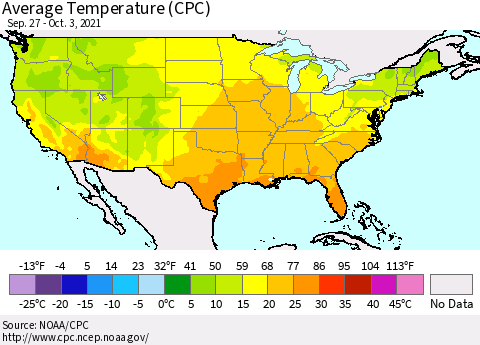 United States Average Temperature (CPC) Thematic Map For 9/27/2021 - 10/3/2021
