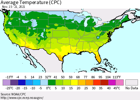 United States Average Temperature (CPC) Thematic Map For 11/15/2021 - 11/21/2021