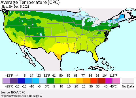 United States Average Temperature (CPC) Thematic Map For 11/29/2021 - 12/5/2021