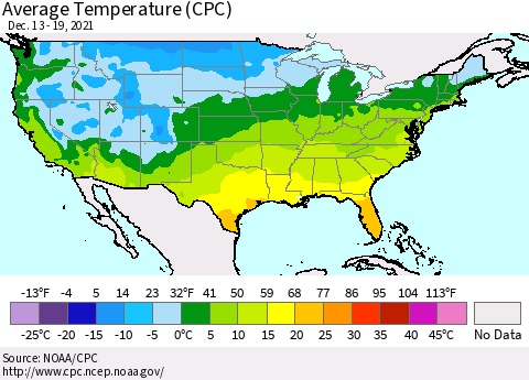 United States Average Temperature (CPC) Thematic Map For 12/13/2021 - 12/19/2021