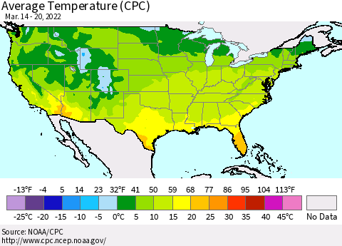 United States Average Temperature (CPC) Thematic Map For 3/14/2022 - 3/20/2022