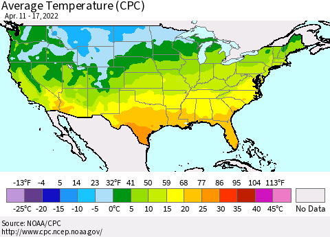 United States Average Temperature (CPC) Thematic Map For 4/11/2022 - 4/17/2022