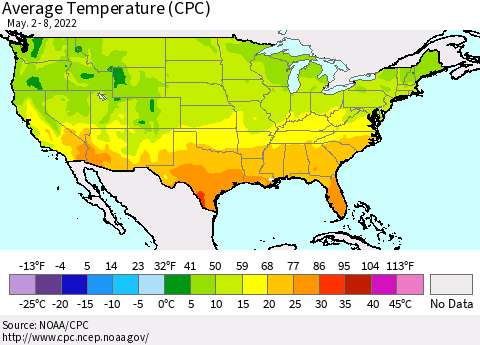 United States Average Temperature (CPC) Thematic Map For 5/2/2022 - 5/8/2022