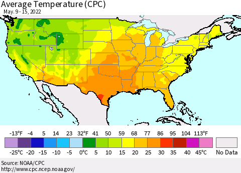 United States Average Temperature (CPC) Thematic Map For 5/9/2022 - 5/15/2022