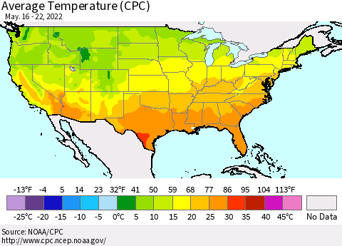 United States Average Temperature (CPC) Thematic Map For 5/16/2022 - 5/22/2022
