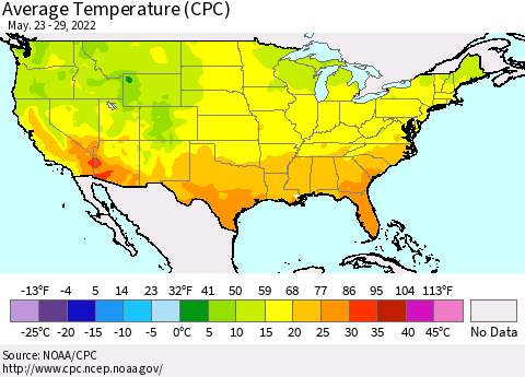 United States Average Temperature (CPC) Thematic Map For 5/23/2022 - 5/29/2022