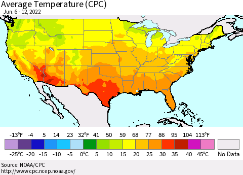 United States Average Temperature (CPC) Thematic Map For 6/6/2022 - 6/12/2022