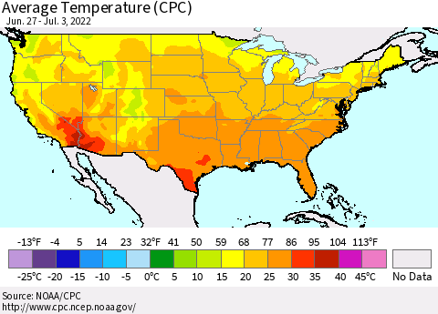 United States Average Temperature (CPC) Thematic Map For 6/27/2022 - 7/3/2022