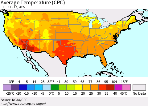 United States Average Temperature (CPC) Thematic Map For 7/11/2022 - 7/17/2022