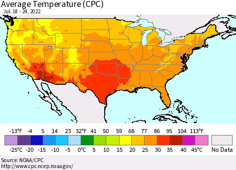 United States Average Temperature (CPC) Thematic Map For 7/18/2022 - 7/24/2022