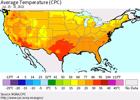 United States Average Temperature (CPC) Thematic Map For 7/25/2022 - 7/31/2022