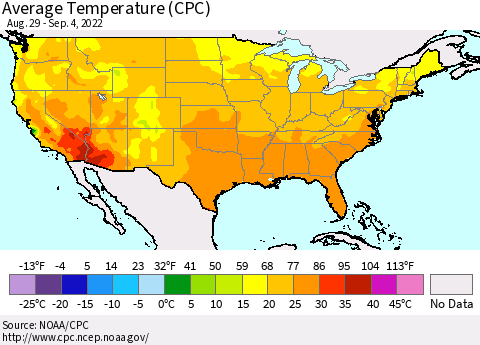 United States Average Temperature (CPC) Thematic Map For 8/29/2022 - 9/4/2022