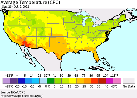 United States Average Temperature (CPC) Thematic Map For 9/26/2022 - 10/2/2022