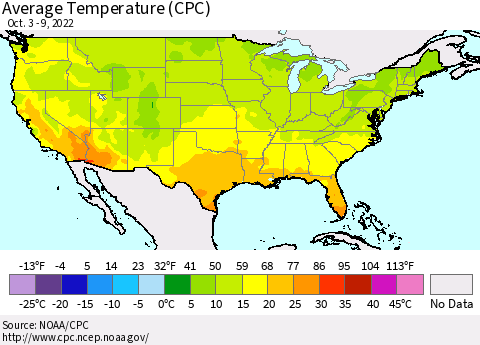 United States Average Temperature (CPC) Thematic Map For 10/3/2022 - 10/9/2022