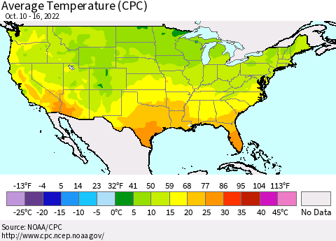 United States Average Temperature (CPC) Thematic Map For 10/10/2022 - 10/16/2022