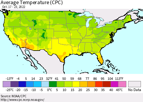 United States Average Temperature (CPC) Thematic Map For 10/17/2022 - 10/23/2022